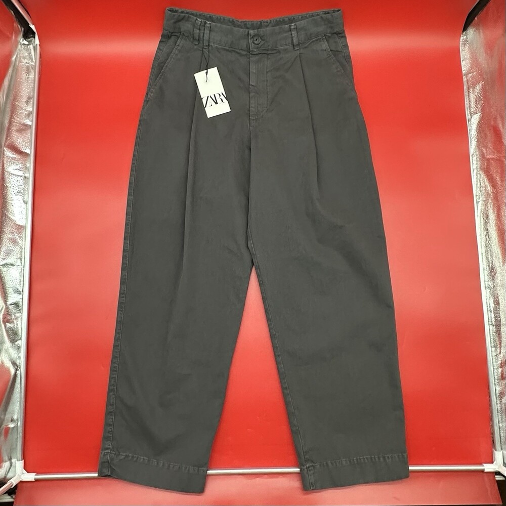 Zara Men's US Size 31 100% Cotton Gray Pleated Straight Leg Work Chino Pants NWT